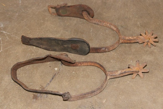 Antique SPURS with a Flower design embossed on the Leather Straps