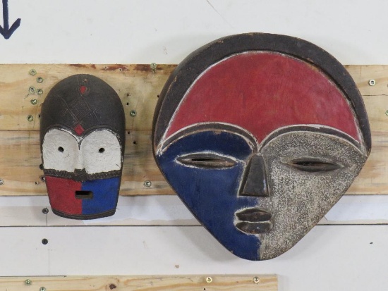 (2) Wooden AFRICAN MASKS, Hand Carved and Painted (ONE$)