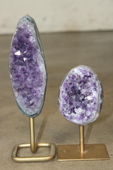 (2) AMETHYST Crystal Clusters on Metal Stands (ONE$)