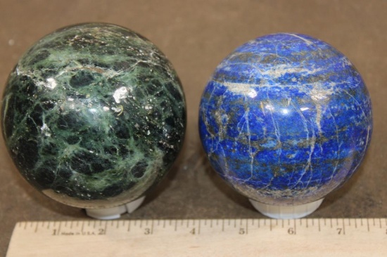 (1) GREEN APATITE Mineral Sphere and (1) LAPIS LAZULI Mineral Sphere (ONE$)