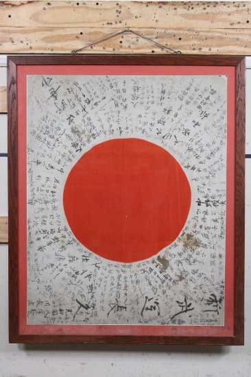 Original WW2 Japanese Silk Yosegaki Hinomaru "Good Luck" Flag signed from the 1940s (Double sided)