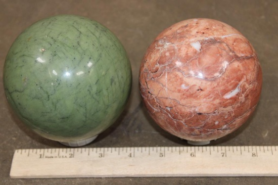 (1) GREEN JASPER Mineral Sphere and (1) RED CHERRY BLOSSOM AGATE Mineral Sphere (ONE$)