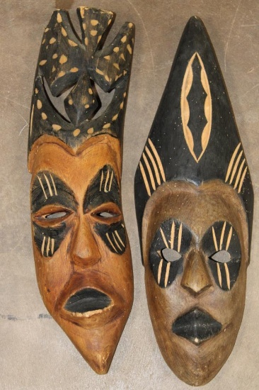 (2) Hand-carved and Hand-painted AFRICAN Tribal MASKS (ONE$)