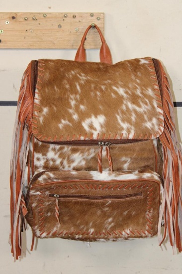 *Brand New* COW HIDE and Leather Backpack with a Laptop Pocket and Decorative Fringe