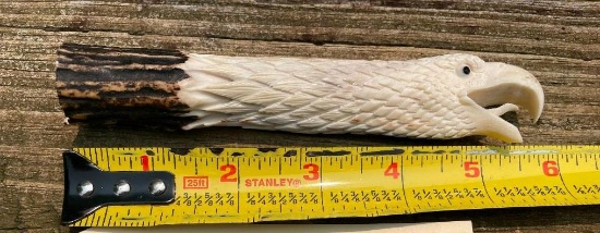 Hand-carved STAG Antler Handle depicting a BALD EAGLE