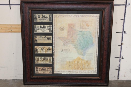 Big Reproduction "Republic of Texas/Alamo" Map and 6 Reproduction Texas Currency Notes