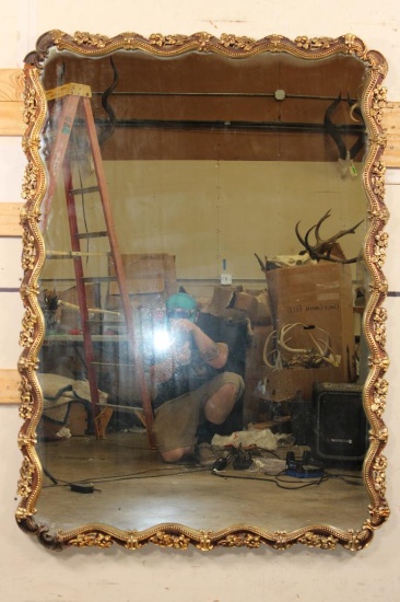 Large Antique Rococo Style Metal Mirror