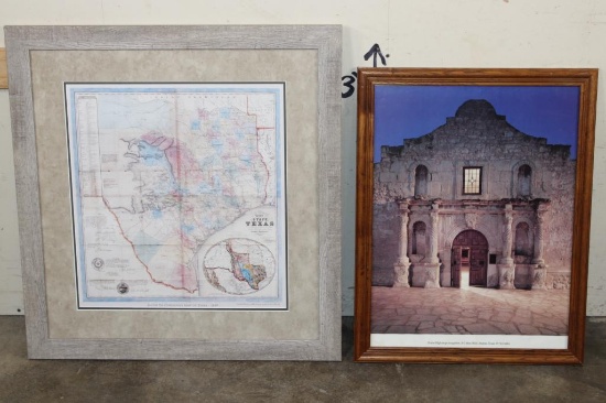 "Jacob De Cordova's" Limited Edition Framed Map of Texas 1849 and Framed Alamo Print (ONE$)