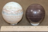 (1) CARIBBEAN CALCITE Mineral Sphere and (1) Banded RED JASPER Mineral Sphere (ONE$)