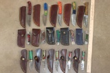 (15) *New* Damascus Steel Blade KNIVES with Leather Sheaths (ONE$)