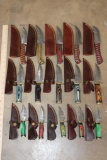 (15) *New* Damascus Steel Fixed Blade KNIVES with Leather Sheaths (ONE$)