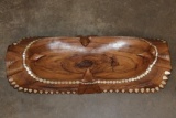 Hand Carved Wooden Tray with Mother of Pearl Inlay and detailed Birds, believed to be Maori