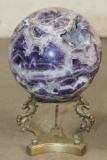Big 7 lb DREAM AMETHYST Crystal Sphere with Inclusions and a BRASS Dragon Display Stand