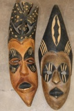 (2) Hand-carved and Hand-painted AFRICAN Tribal MASKS (ONE$)