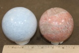 (1) BLUE CELESTITE Mineral Sphere and (1) PEACH MOONSTONE Mineral Sphere (ONE$)