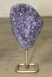 Deep Purple Druzy AMETHYST Crystal Cluster on a Metal Stand