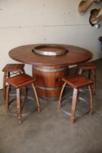 Canton Cooperage Oak Barrel TABLE with (4) Chairs