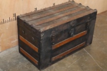 Antique Flat-top Wooden STEAMER TURNK or Travel Chest