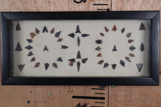 (46) Native American BIRD POINTS or ARROWHEADS in a Shadowbox Frame