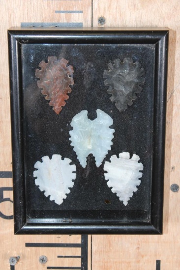 (9) Native American Eccentric Lithic Artifacts or Ceremonial Flints in a Display Frame