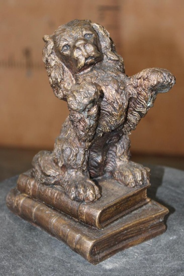 Small Cocker Spaniel DOG on 2 Books Bronze Sculpture