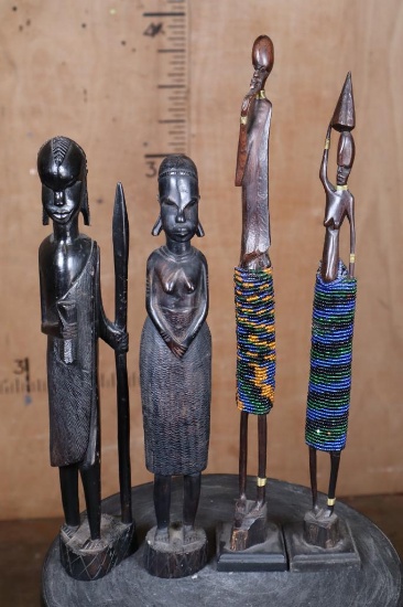 (4) Hand-carved Wood African Sculptures