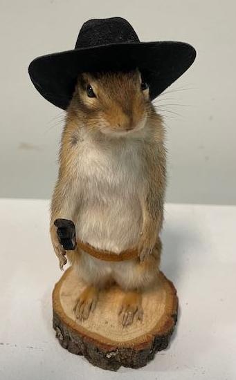 *New* Little Life-sized Cowboy CHIPMUNK Complete with Cowboy Hat, Holster, and Pistol