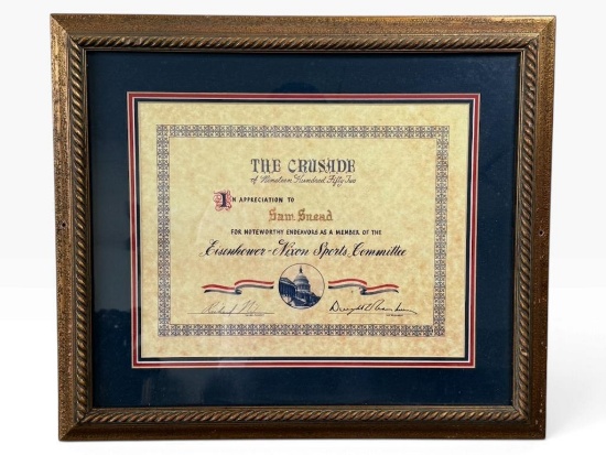 1952 Eisenhower-Nixon Certificate to Sam Snead