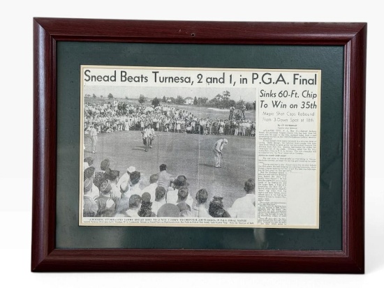 Framed Sam Snead PGA Final Newspaper Reprint