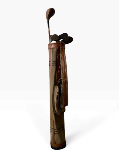 Vintage Golf Bag & Hickory Clubs Set