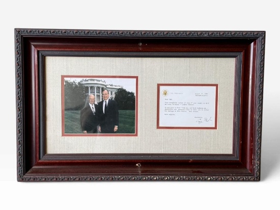 Framed George H.W. Bush Letter and Photo Display