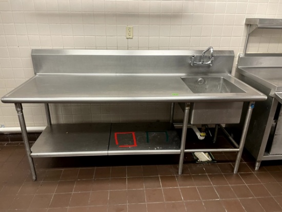 84" Heavy Duty Stainless Steel Prep Table w/ Single Compartment Sink