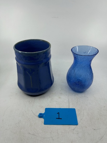 Lot of 2 Home Decorations - 1 Ceramic Jar and 1 Glass Vase