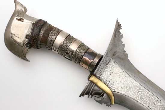 Very Strong 19th C. Philippine Datu's Moro KRIS Sword ~ Powerful Blade with Silver Inlays.