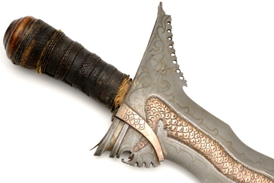Rare 19th C. Philippine Naga Sulu Moro KRIS Sword ~ Unique Copper Inlaid Blade
