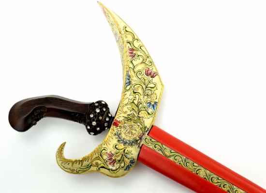 Beautiful Indonesian Surakarta, Java KERIS Dagger ~ Painted Mounts ~ Rare Damascus Pattern Blade ~ D