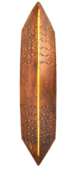 Rare Late 19th-early 20th C. Indonesian Iban or Kenyah Dayak Headhunter's KLIAU Wooden Shield.
