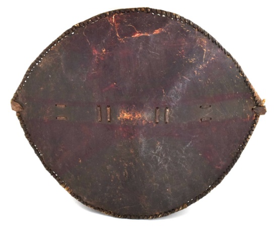 Very Large 19th - early 20th C. African Masai Tribe Painted Cowhide War Shield