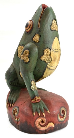 Unusual FROG Indonesian Bali Carved Wood KERIS Dagger Holder ~ Late 19th - Early 20th C.