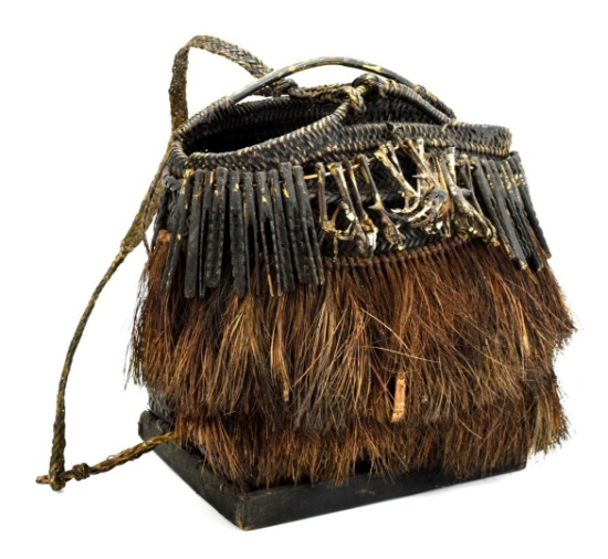 Very Cool Early 20th C. Indonesian Fishing or Hunting Basket (Bag) ~ Birds Feet Decorations.