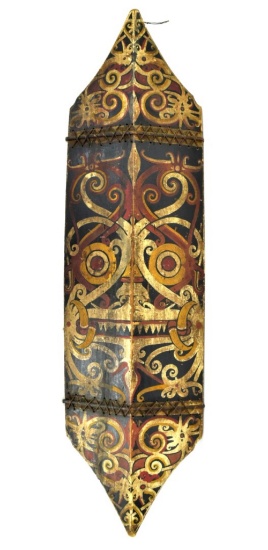 Rare Late 19th C. Indonesian Dayak Headhunter's Kliau Kalimantan Painted War Shield ~ Very Impressiv
