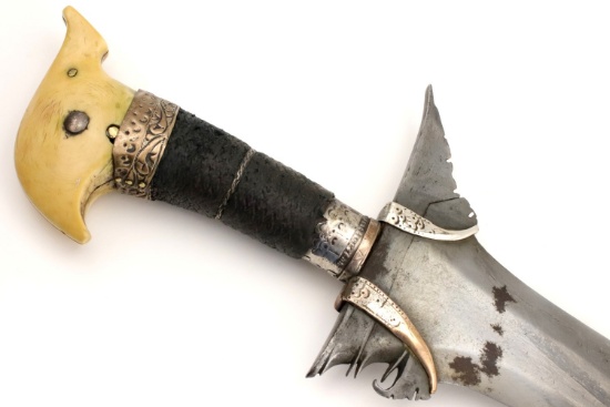 Rare 19th C. Philippine Mindanao Datu's Moro Twistcore Damascus Kris Sword with Nicely Carved Pommel