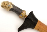 Super Rare 17th C. Blade on 20th C. Indonesian KERIS Dagger ~ Solid Gold Mounts with Large Gemstones