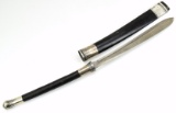 Rare 19th C. Asian Burmese or Thailand DHA Sword ~ Dramatic Patterned Damascus Blade ~ Silver Mounts