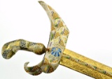 Beautiful Indonesian Surakarta Java KERIS Dagger ~ Fine Painted Mounts & Exquisite Carved Damascus B