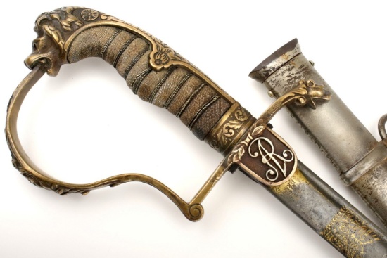 Very Good German Imperial Officer's Sword with Silver Owner's Monogram & Gold Inlaid Blade ~ Possibl