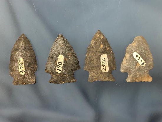 Lot of 4 Corner Notch Arrowheads- Washingtonville Site, Montour County Ex: Straub