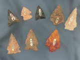 Lot of 8 Smaller and Fine Arrowheads, Winfield Site Union Co., PA Ex: Straub, Longest 1 1/2