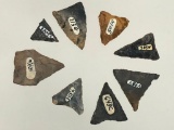 Lot of 8 Nice Triangle Points, Rupert-Streaters Site Columbia Co., PA Ex: Straub, Longest 1 1/4