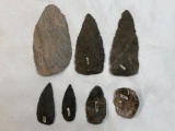 SITE LOT of 7 Blades, Clear Quartz Crystal, Catawissa Bank Site Ex: Straub, Longest 3 3/4